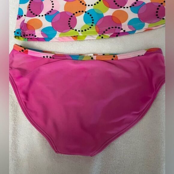 Girls medium (7/8) Xhileration pink with yellow, blue, green circles tankini - Picture 10 of 12